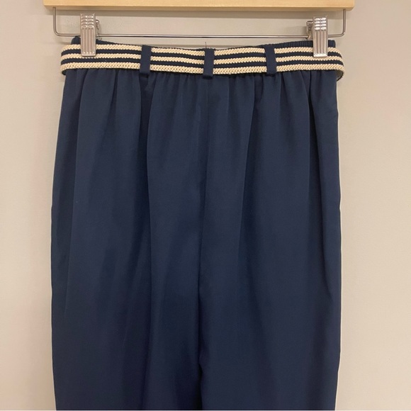 Alfred Dunner Vintage Trousers Size Small Navy Blue High Waisted Belted Pleated - Picture 7 of 8